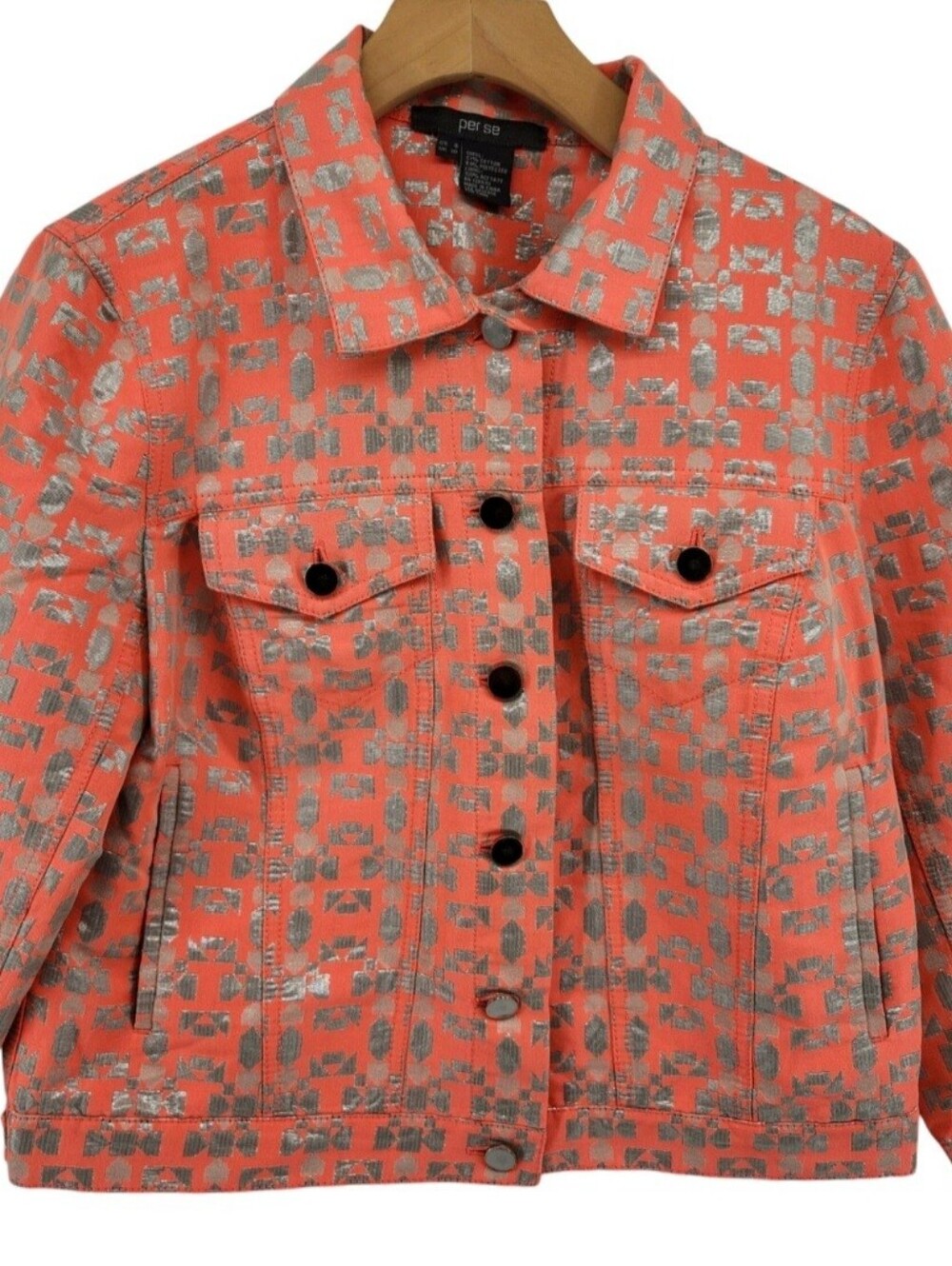 Per Se Silver And Coral Jaquard Jacket